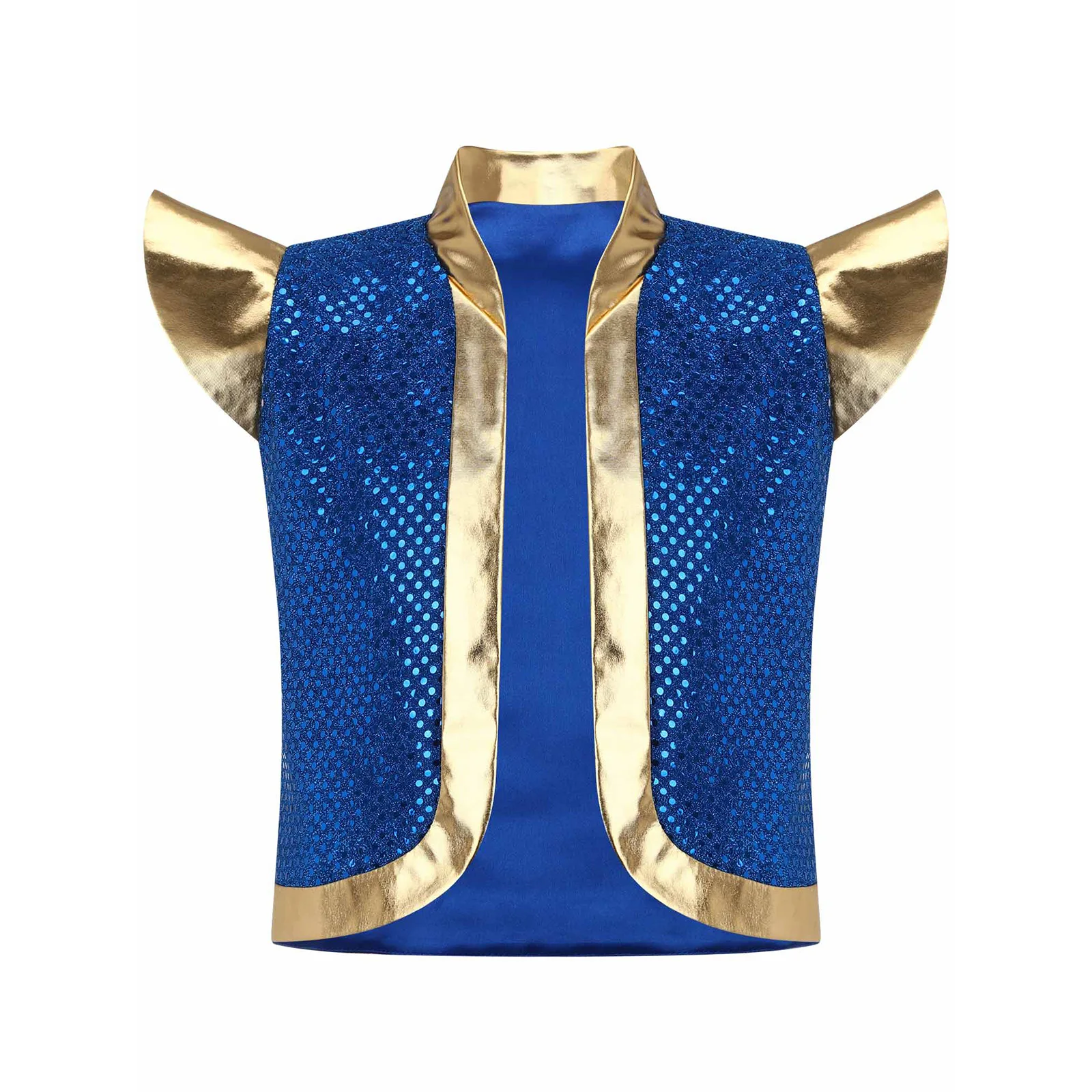 

#6-16 Shiny Sequins Arabian Prince Warrior Vest Cardigan Open Front Fairy Tale Cosplay Vest Halloween Performance Costume