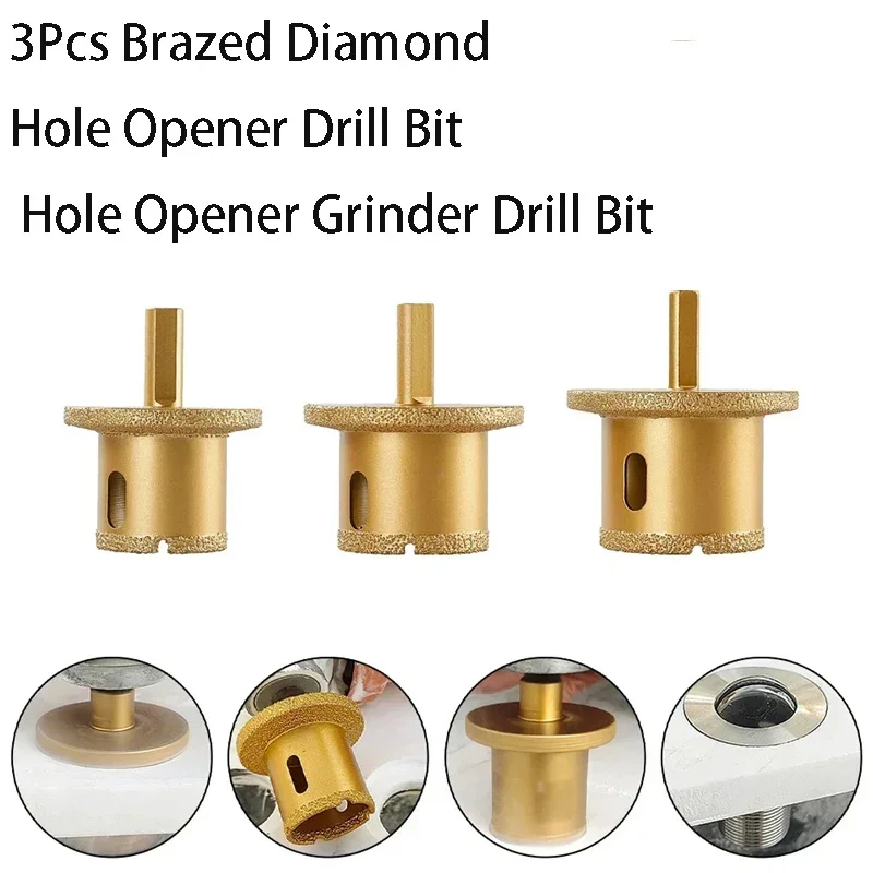 

3Pcs Brazed Diamond Hole Opener Drill Bit Hole Opener Grinder Drilling Bits Porcelain Ceramic Tiles Rock Marble Hole Saw Opener