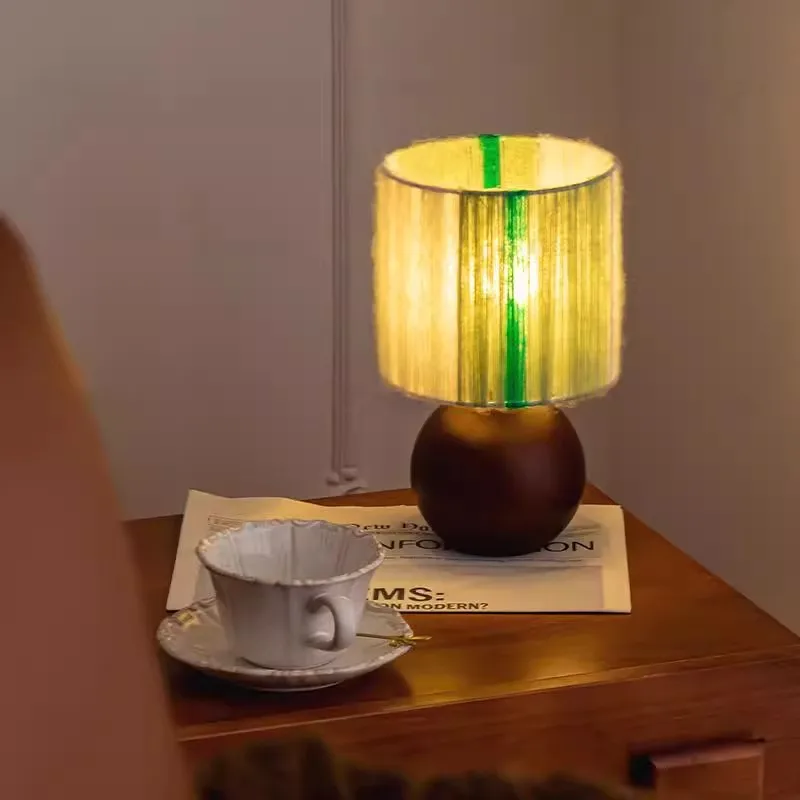 French Retro Sphere/cylindrical Wooden Base Table Lamp Mohair Lampshade Living Room Bedroom Restaurant Office Reading Desk Light