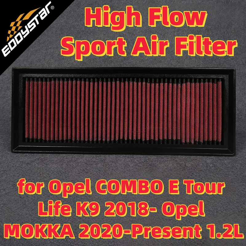 

High Flow Sport Air Filter for Opel COMBO E Tour Life K9 2018- Opel MOKKA 2020-Present 1.2L Washable Racing Intake Filters