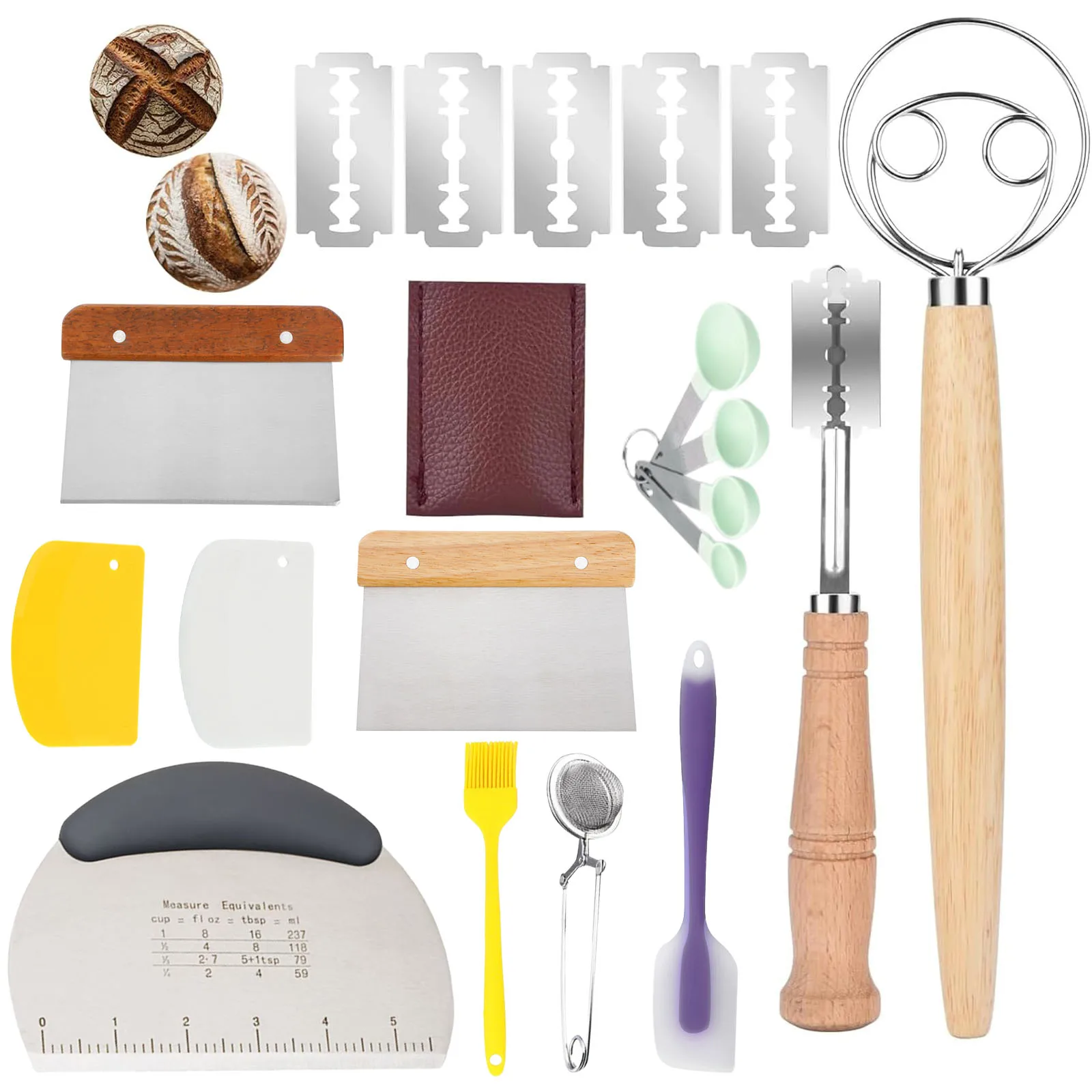 Sauerteigbrot-Backzubehör, eingeflüssiger Sauerteig, dänischer Teig, Schneebesen, Brot, Lame-Schaber, Teigschneider, perfektes Geschenk für Bäcker