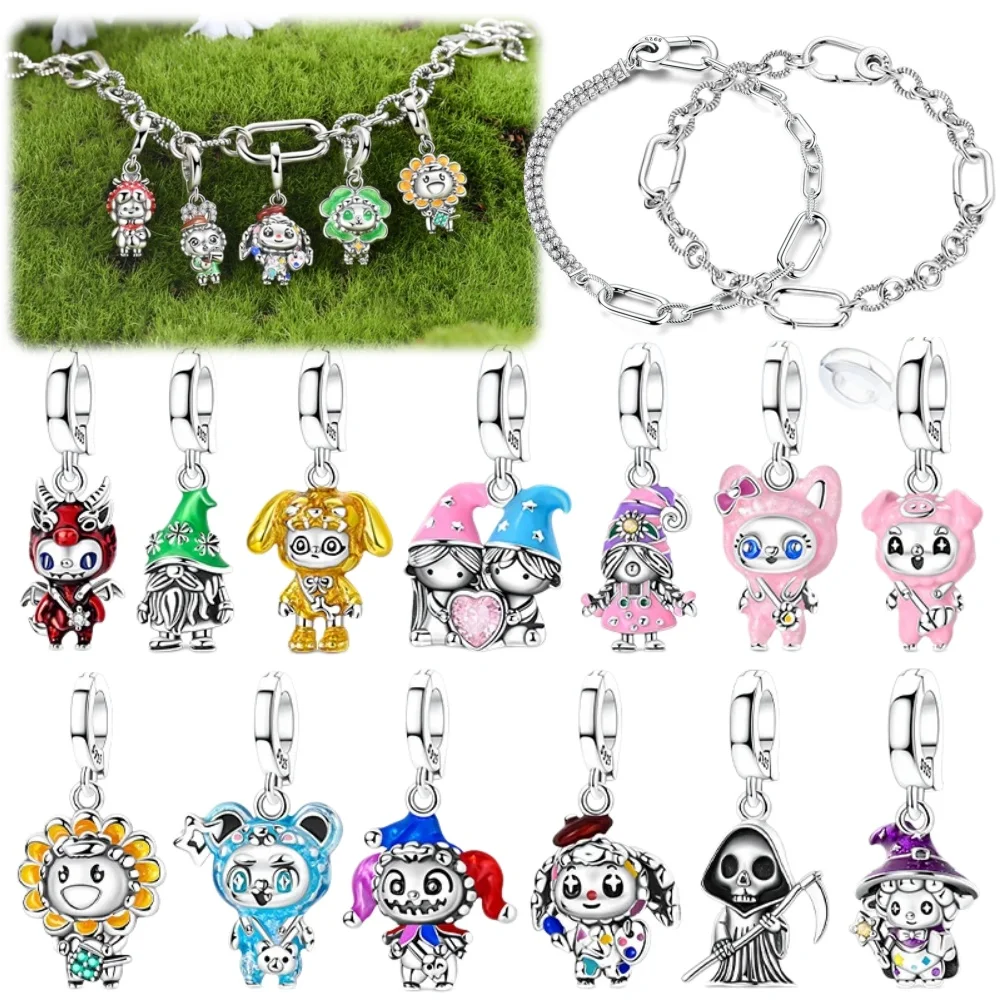 Universalschnalle, niedliche, farbenfrohe Elfenpuppe, 925er Sterlingsilber-Anhänger, Charm-Perlen, DIY-Armband für Damen, Schmuck, Geburtstagsgeschenke
