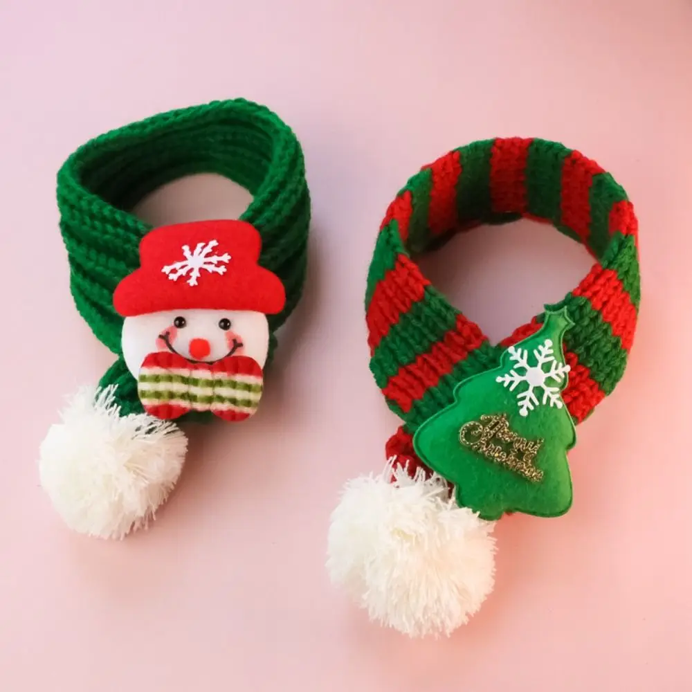 Elk Puppy Kitten Christmas Scarf Snowman Cartoon Pet Color Blocked Scarf Fleece Funny Winter Dog Scarf Autumn