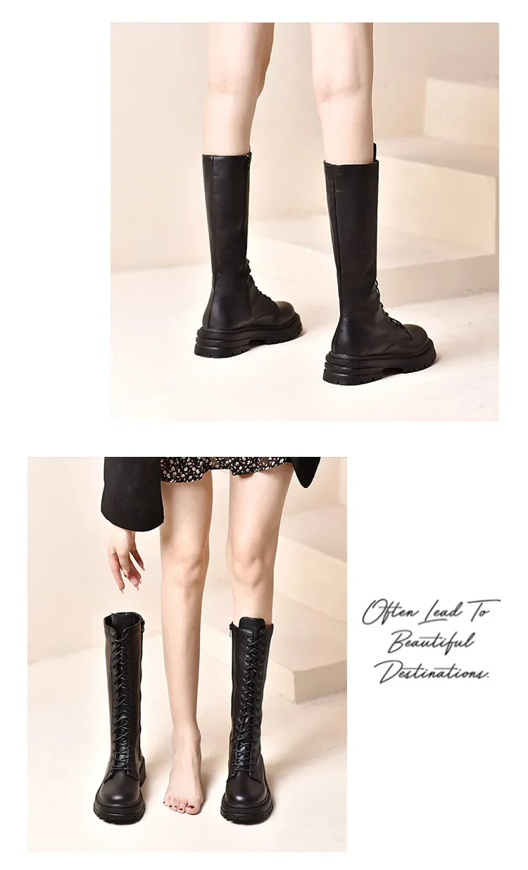 Damen Ritterstiefel Plateau Chunky Schuhe Mode Kniehohe Stiefel Elegant 2025 Winter Neue Marke Schnürschuhe Gladiator Botas – Detail 19