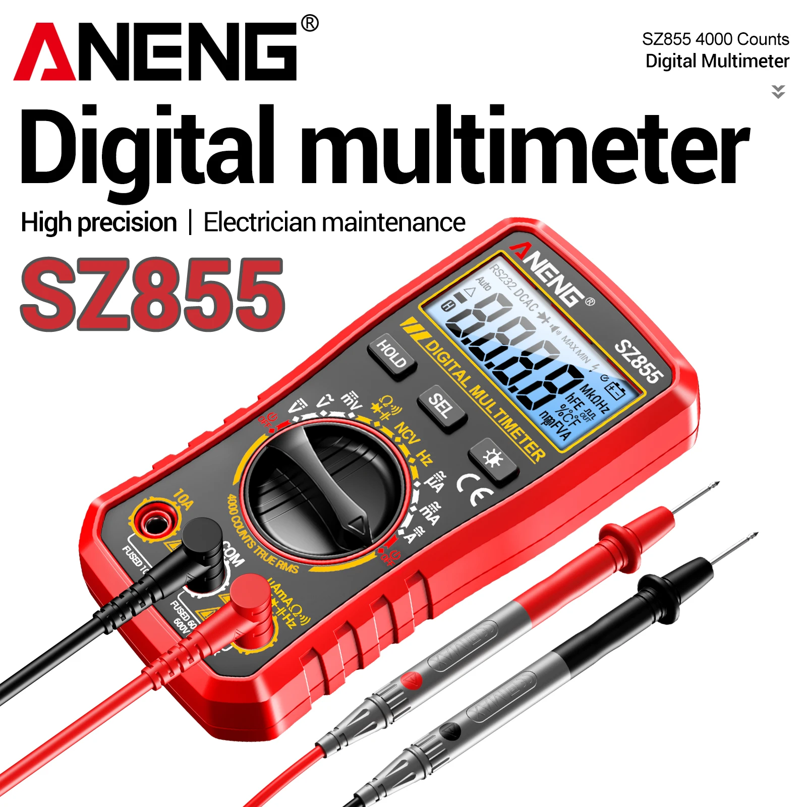 ANENG SZ856 Digital Multimeter 4000 Counts AC DC Voltage Current Resistance Capacitance NCV Tester Electrician Repair Work Tool