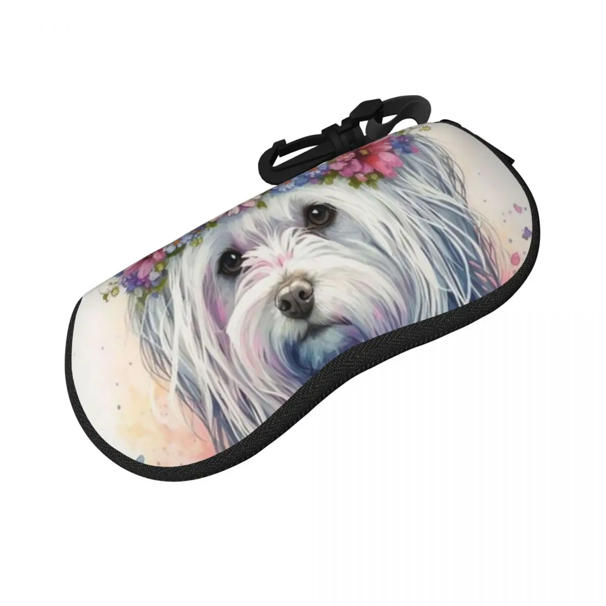

Maltese Dog Floral Crown Art Shell Glasses Case Protective Sunglasses Box Women Men Soft Eyeglass Bag Pouch