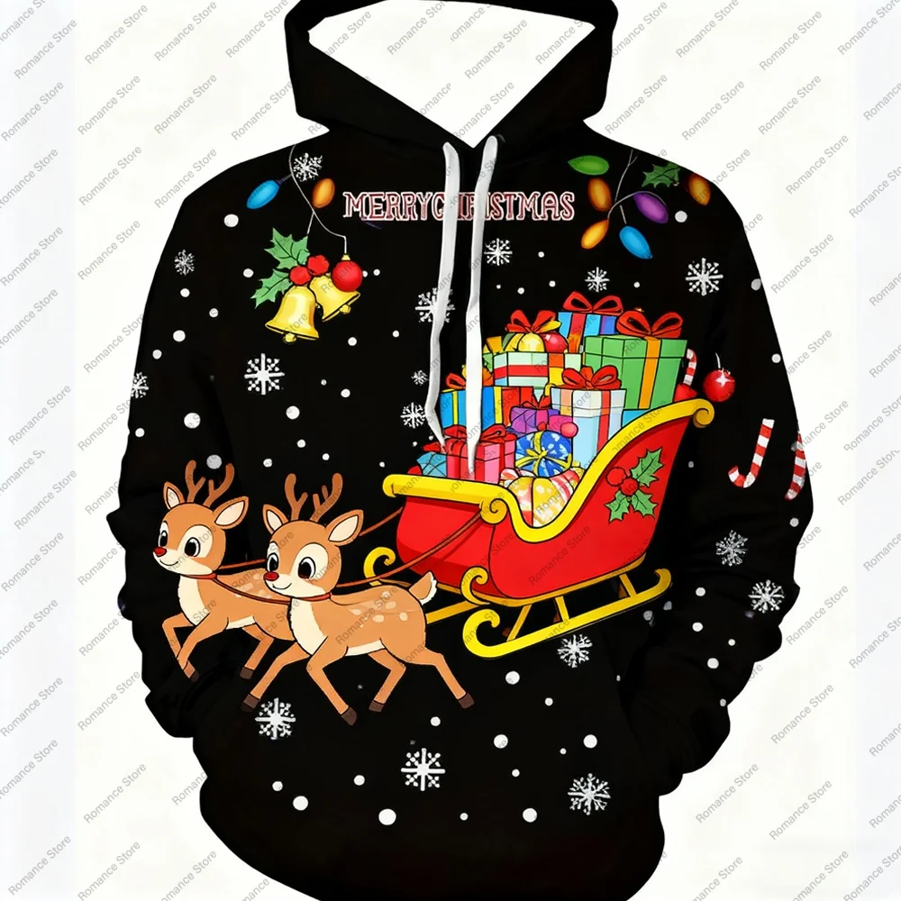 Christmas Hoodie Reindeer Print Hooded Sweatshirt Long Sleeve Casual Pullover Festive Hoodie Men Women's Hoodie Kids Hoodie