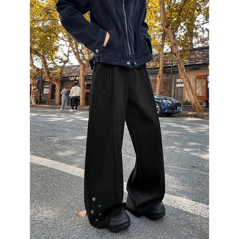

M-XXXXXL размера плюс, однотонная уличная одежда в стиле хип-хоп, широкие брюки в американском стиле с пуговицами, вертикальные крутые мешковатые брюки