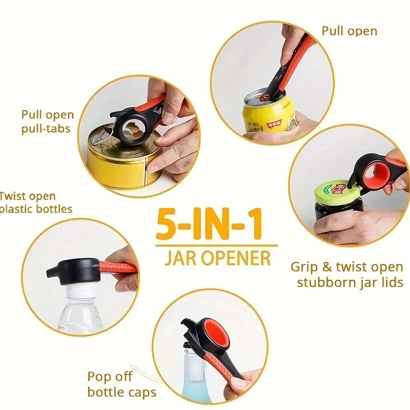 Opener Multi Functional Five In One Beverage Bottle Opener Cap Twister Four Position Can Opener Anti Slip Cap Twister