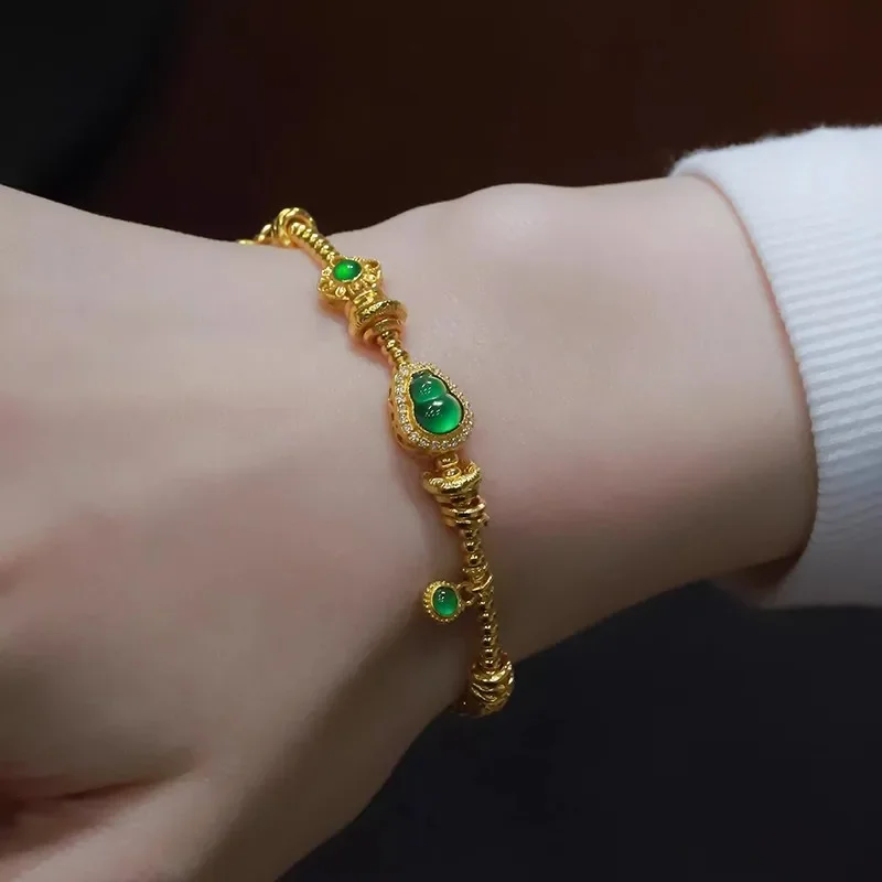 NovaGlod Ancient method color 9999 point bracelet for women to bring wealth and good luck 24K real gold new bead string coiled b