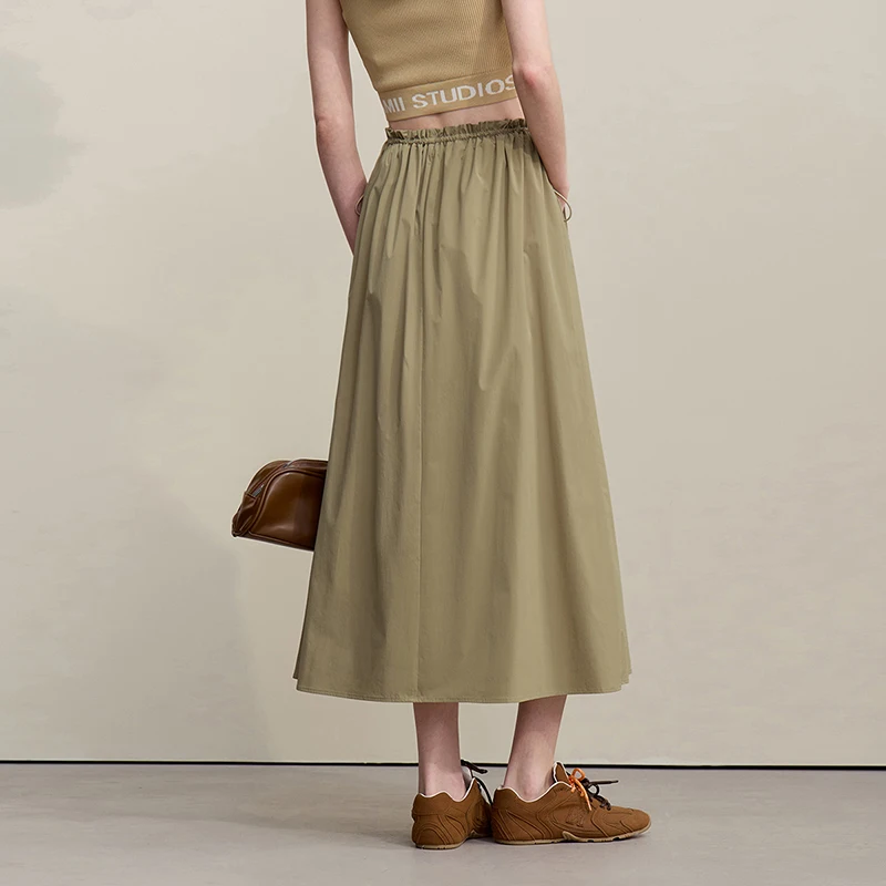 Amii Women's Skirt 2026 Summer New Ruffle Hem Elastic Waist A-Line Midi Skirt Casual Outdoor Loose Fit Skirt For Women 12622013