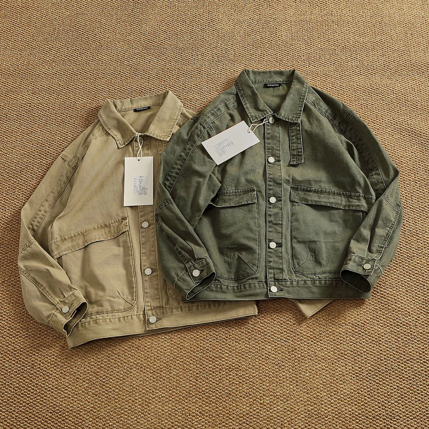 100% cotton work jacket top men's washing and old retro pocket work woven jacket