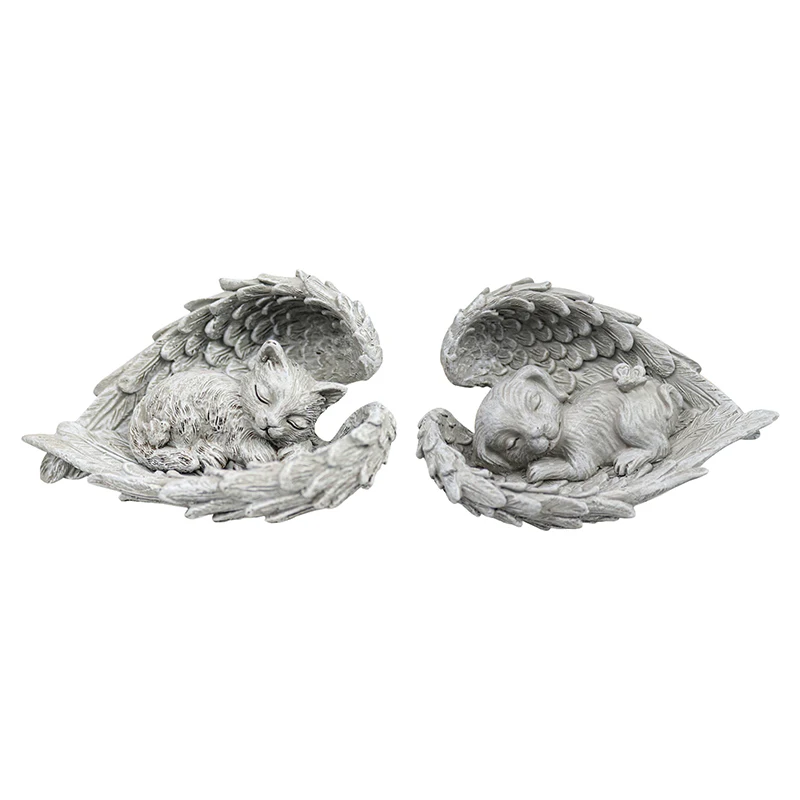 تمثال صغير من الراتنج لملاك النوم والحيوانات الأليفة ، نحت القط ، زخرفة تذكارية للكلب ، حرف ديكور حديقة المنزل #5