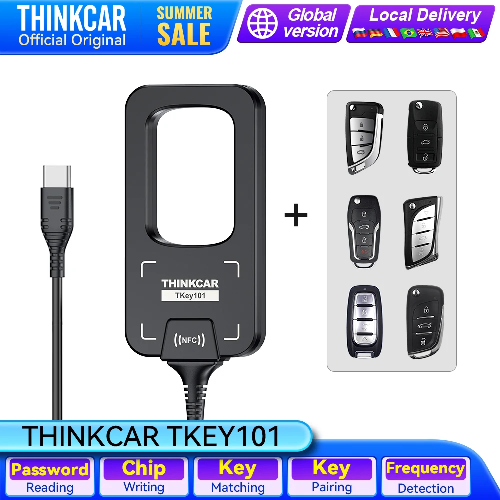THINKCAR TKey101 Car Key Programmer IMMO Anti-theft Matching With 6 Remote Keys Work via THINKSCAN 689BT 689 MUCAR 892BT VO8