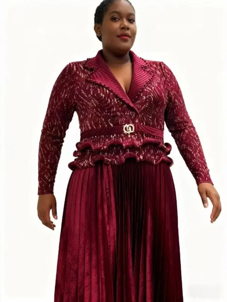 

Mizhai 2021, осенне-зимнее оптовое новое плиссированное бронзовое платье, свободное женское платье с лацканами и бисером