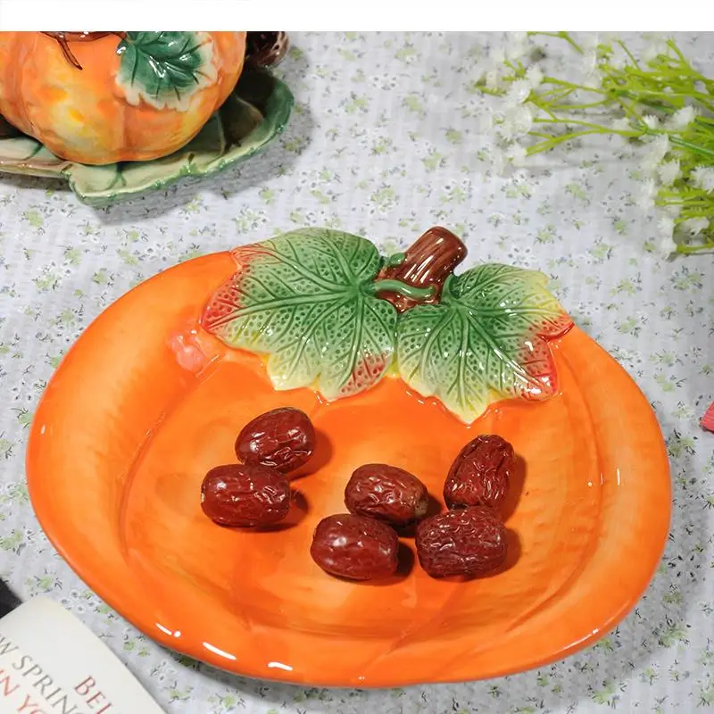 Ceramic Plate Orange Pumpkin Fruit Plates Dish Salad Bowl Dessert Snack Tray Candy Refreshment Trays