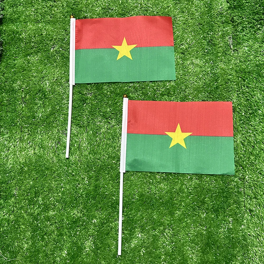 SKY FLAG Burkina Faso hand Flag 10/20/50/100pcs 21*14cm  Burkina Faso Hand Waving Flags With plastic pole For Home Decor