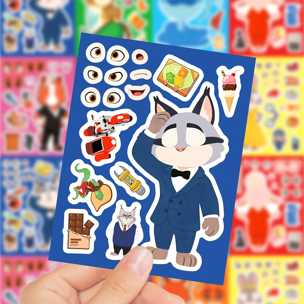 

Набор наклеек-пазлов Disney Anime Zootopia (8/16 листов): Собери своё лицо, игра-головоломка, мультяшные украшения, игрушки для вечеринок, подарки