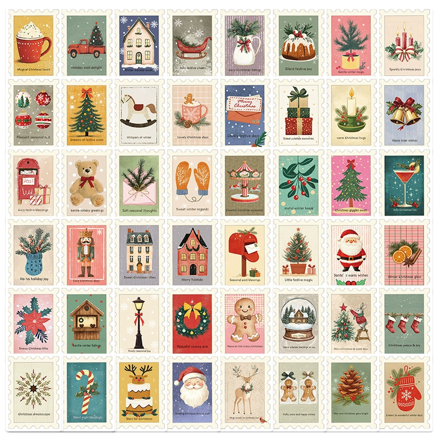 50pcs Cartoon Christmas Stamp Stickers Cute Santa Decals For Phone Case Laptop Scrapbooking Journal Envelope Card DIY Xmas Gifts