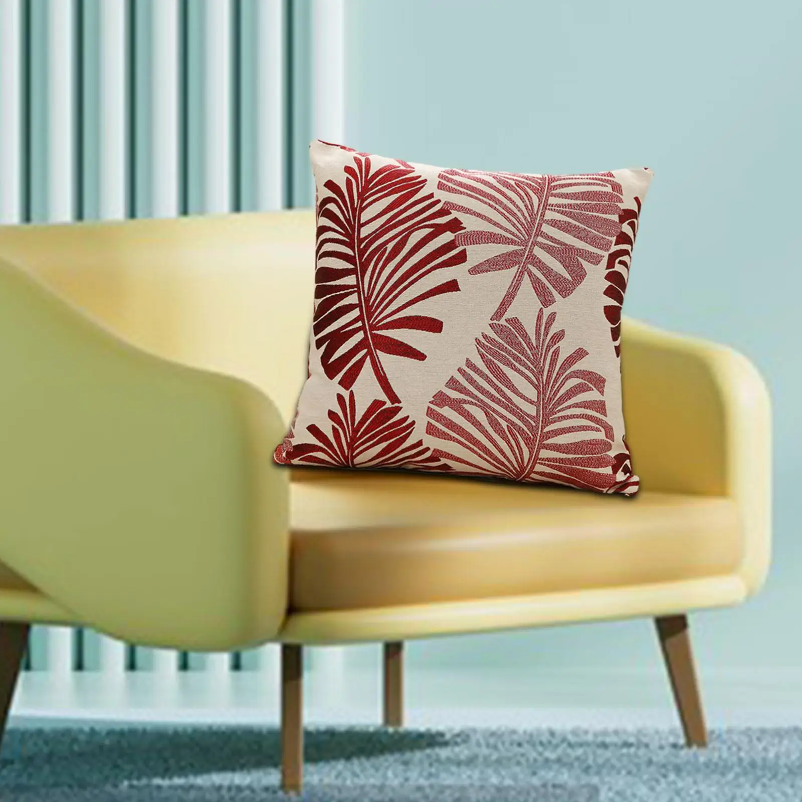 Washable Polyester Decorative Pillow Cover 45x45 Cm Modern Red Leaf Print Cushion Case for Living Room Bedroom Office Farmhouse