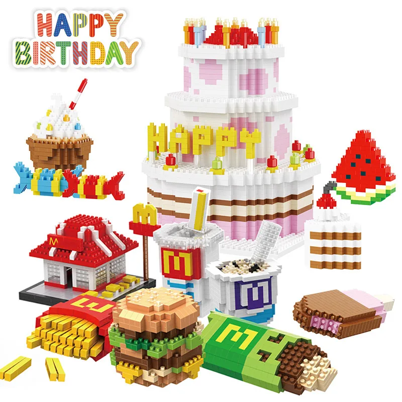 

Мини-блоки, модель торта с днем рождения, свадебная вечеринка, еда, фламинго, животное, алмазное здание, маленькие кирпичи, игрушки для девочек, забавные подарки