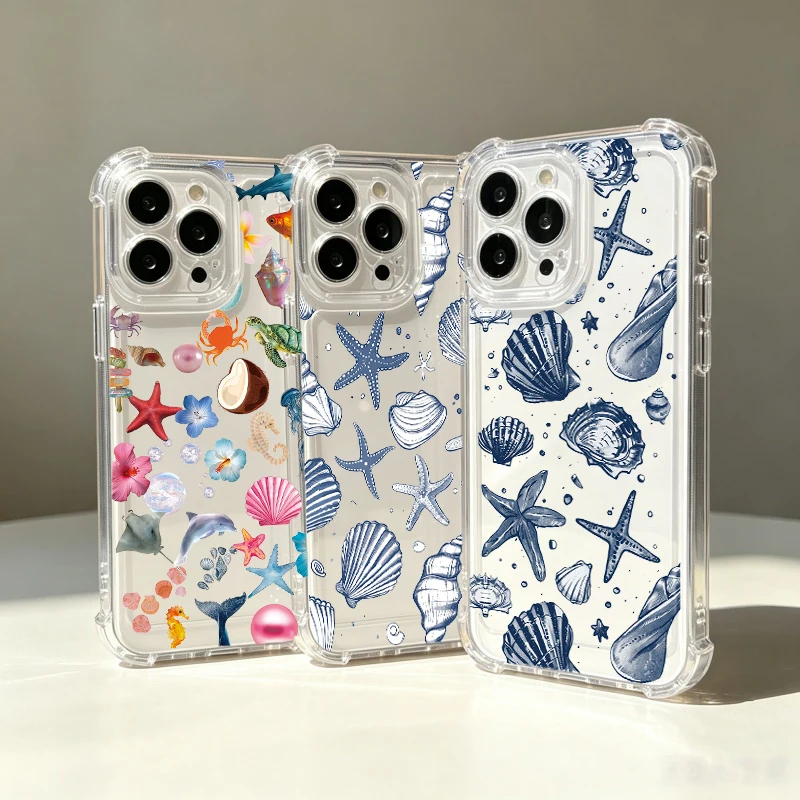 Ocean Elements Whale Starfish Collage Pattern TPU Phone Case For Samsung Galaxy S26 Ultra S25 Edge S24 S23 S22 S21 FE Plus Cover