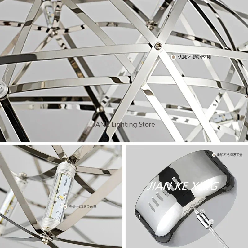 Imagem -06 - Stainless Steel Pendant Chandelier Oval Spark Ball Iluminação Interior Iluminação para Sala de Estar Hall Stair Netherlands Designer