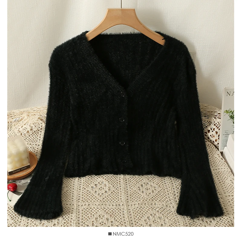 Nomikuma Pink V-neck Knitted Solid Cardigan Women Autumn Winter Knitwear Tops 2023 New Chic Sweet Korean Sweater Coat