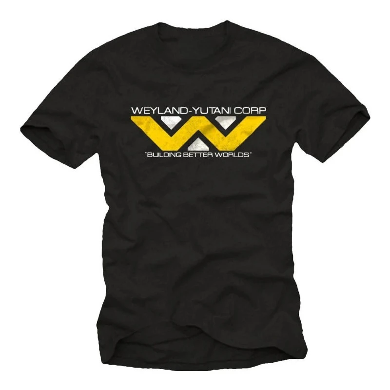 Makaya Men's T-Shirt – Alien Logo: Weyland-Yutani Corp (Cool Black Slogan) Pure Cotton Streetwear Shirt for All Seasons