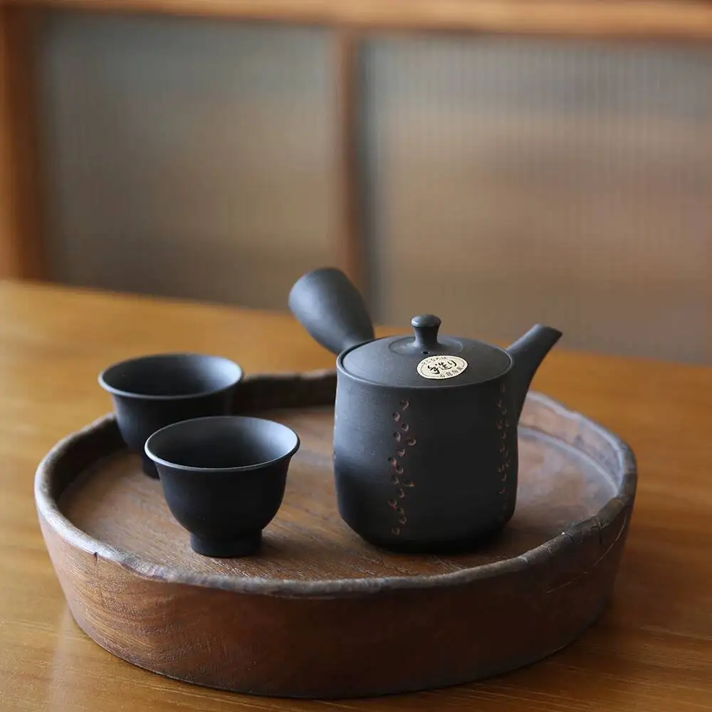 In Stock Japanese Imported Tokoname Ware Stone Kiln Black Clay Small Jiki Side-Handle Horizontal Straight Handle Teapot
