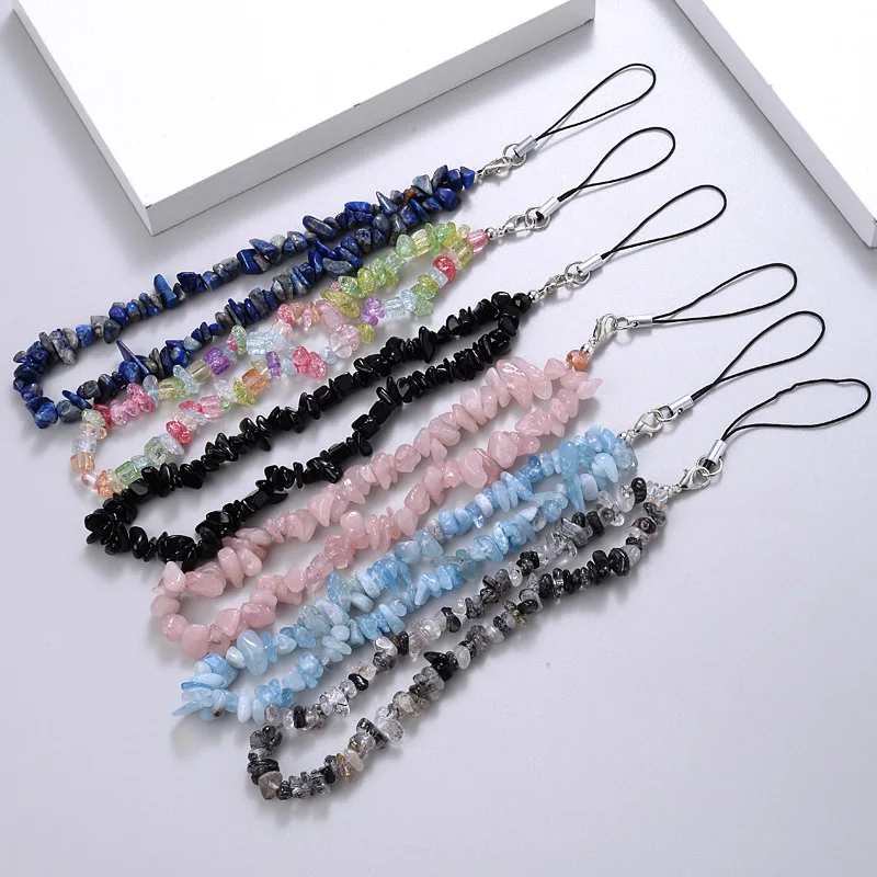 Creative Gravel Stone Mobile Phone Chain Women Girls Natural Bead Anti-Lost Fashion Jewelry Cellphone Strap Lanyard Hanging