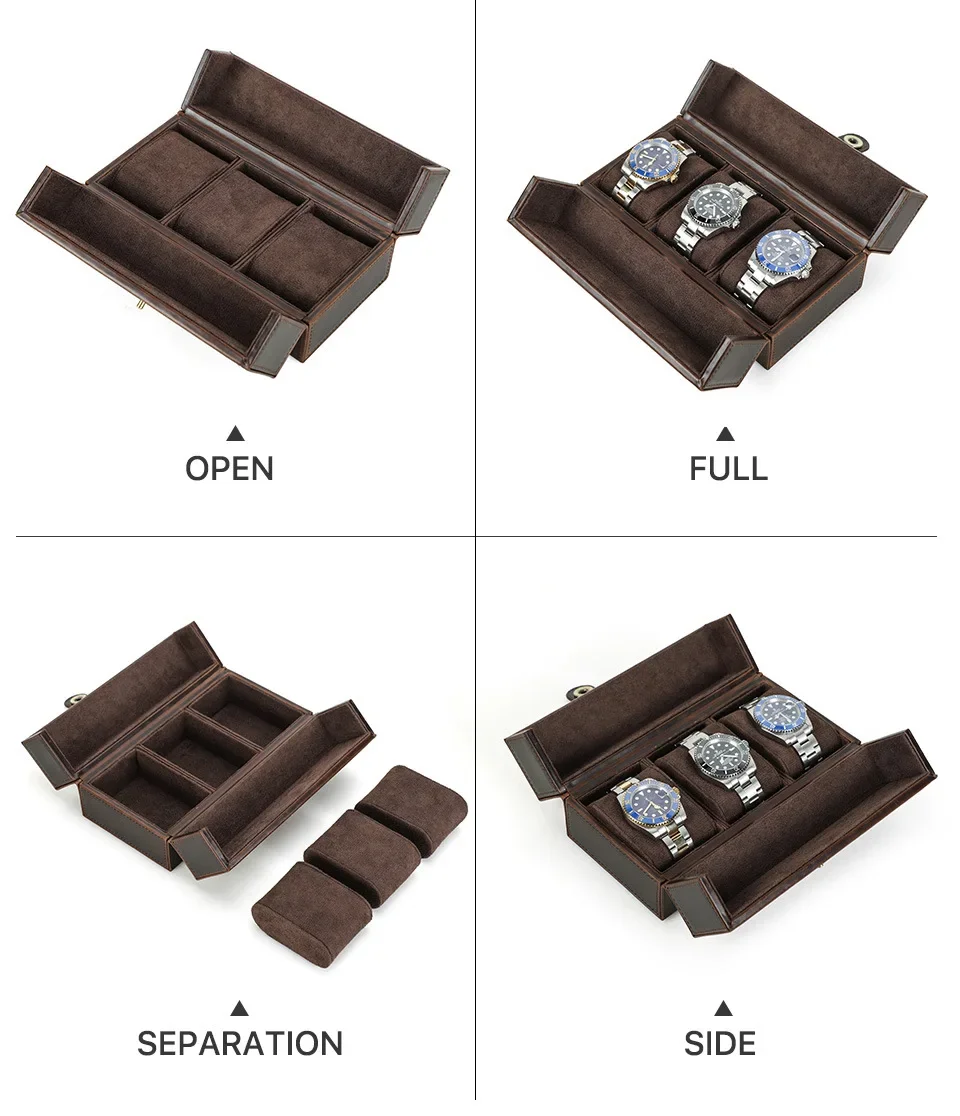 Genuine Leather Watch Case Truth Seeking Style Outdoor Travel Portabl Magnetic Buckle Leather Watch Storage Box Free Custom Logo