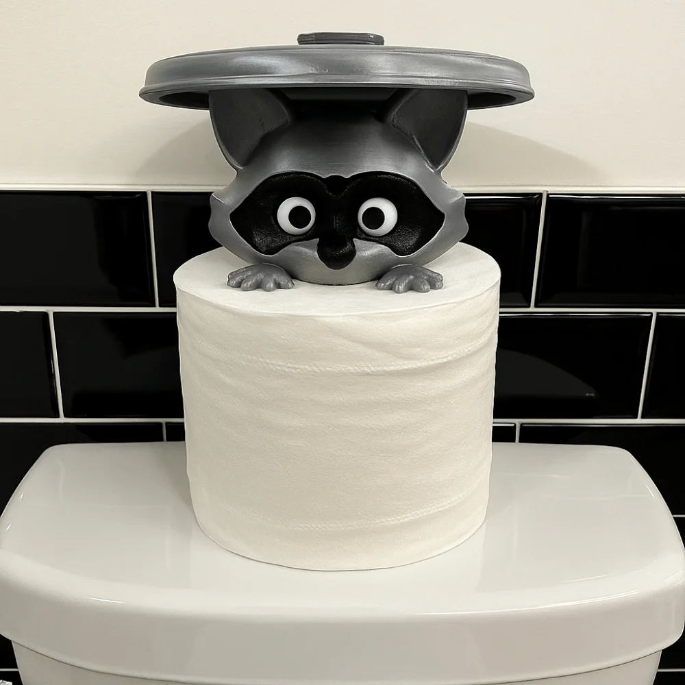 

Adorable Animal Design Raccoon Toilet Paper Holder No Drilling Required Wall Mounted Tissue Roll Dispenser