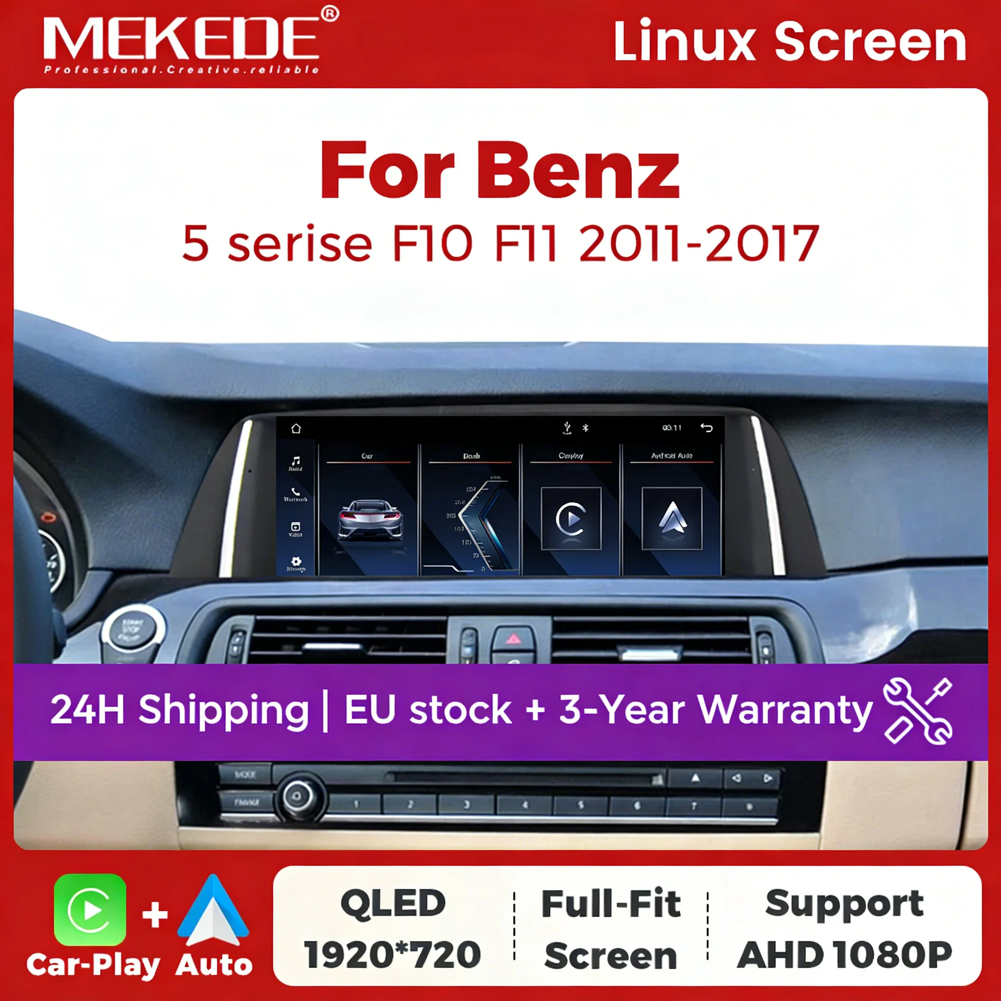 MEKEDE 2026 Neuer 10,25-Zoll Wireless Carplay Android Auto QLED Touchscreen für BMW 5er F10 F11 2011 2012 2013 2014 2015 2016 2017 CIC NBT System Multimedia-Videoplayer 1920*720P Display mit