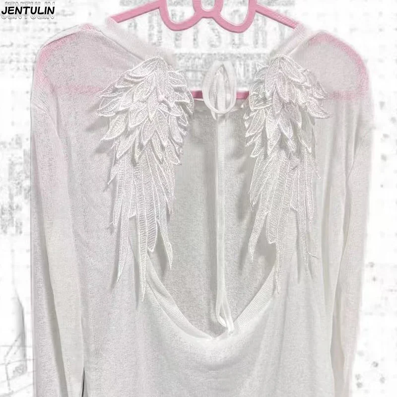 Pure Backless Wing Knitted Cover Shirt Thin, Breathable Drawstring Slimming Long-Sleeved Sun Protection Cardigan for Women