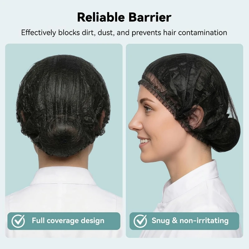 100 Stück Einweg-Haarnetze 21" Elastisches Haarnetz Staubkappe aus Vliesstoff für Damen, Dusche, Salon, Spa, Lebensmittelservice, Küche, Kopfbedeckungen – Detail 3
