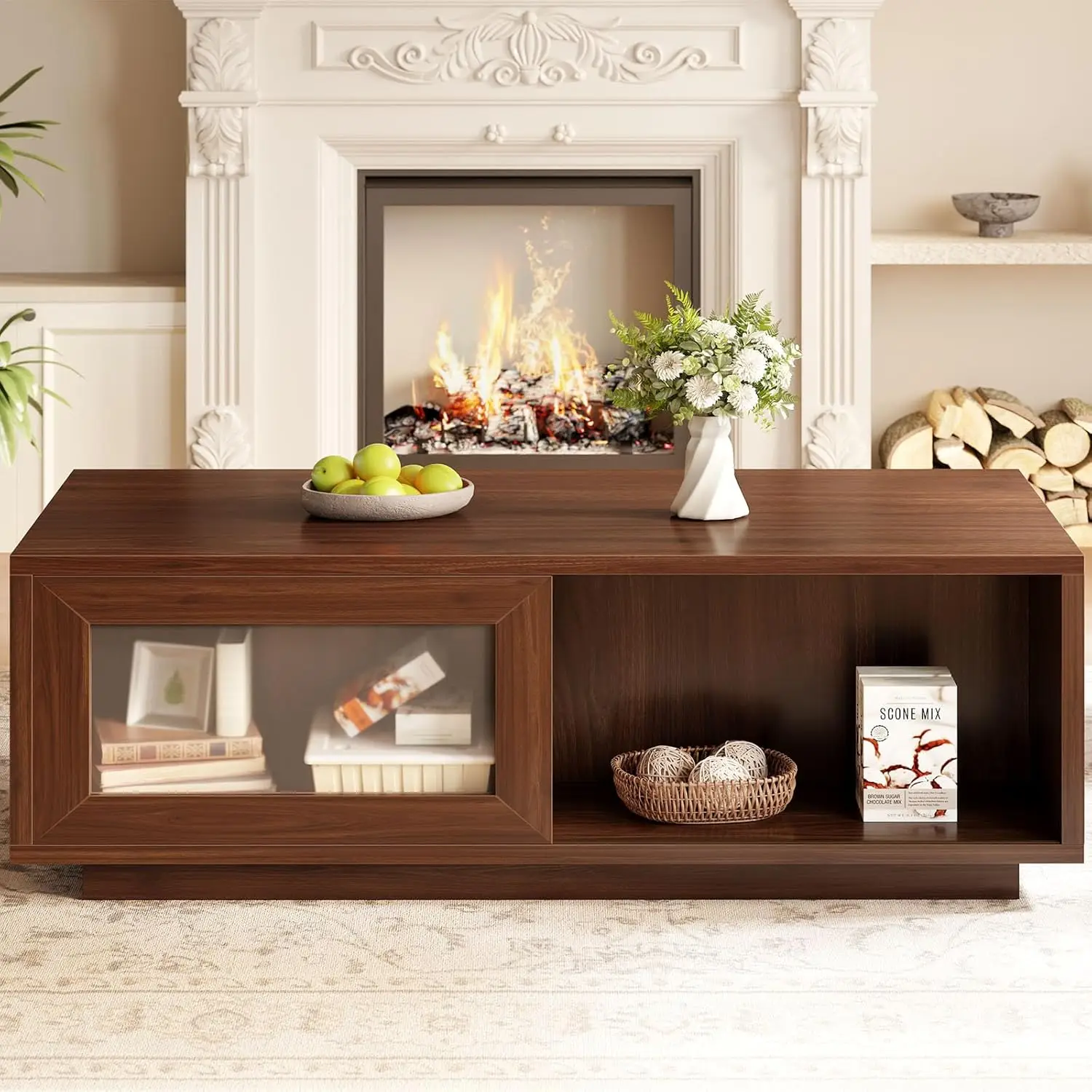 

Coffee Table for Living Room, Long Rectangle Coffee Table with Storage, Farmhouse Wood Low Coffee Tables, 2-Tier, Customized