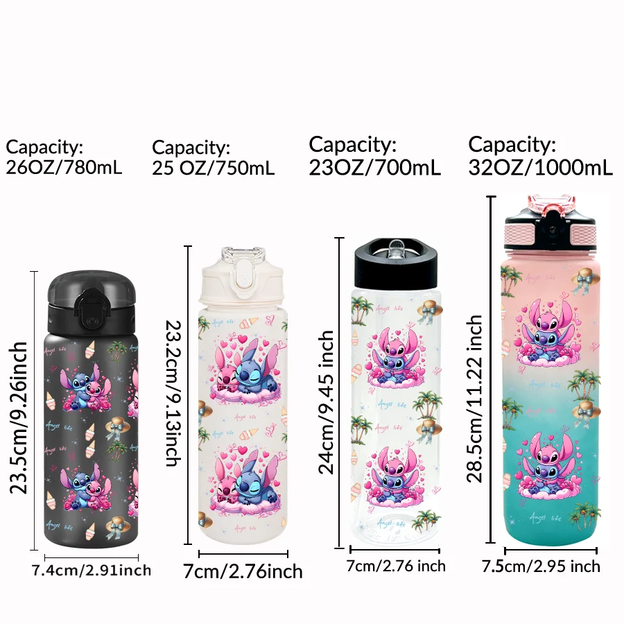 1 個ディズニーステッチティエンメイプリント 23-32 オンスマルチプラスチックウォーターボトルポータブルスポーツウォーターカップ誕生日ギフト