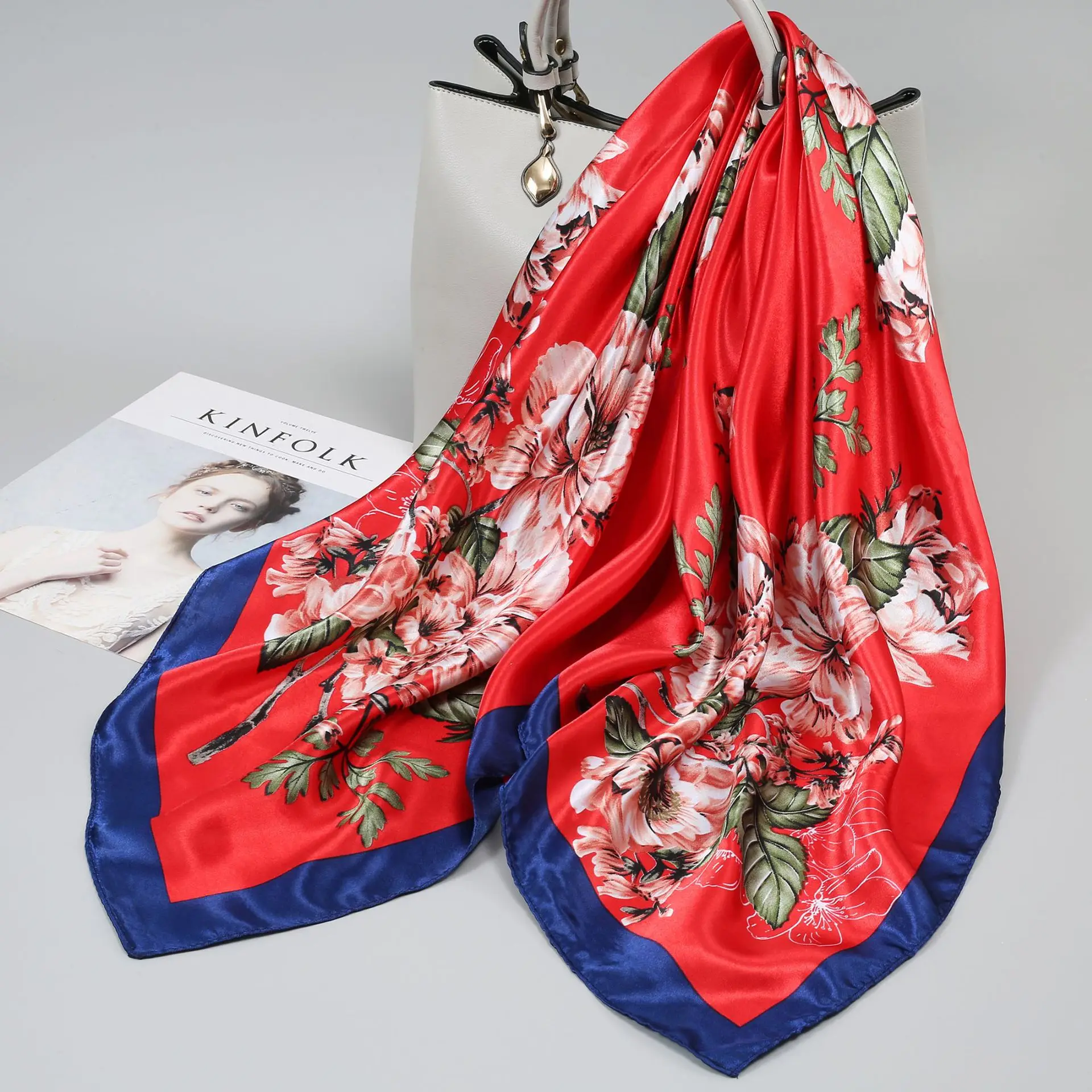 

Большой квадратный шелковый платок 90х90 см для женщин, новинка 2025 года, весенне-летний, элитный, в корейском стиле, универсальный тонкий шарф-шаль