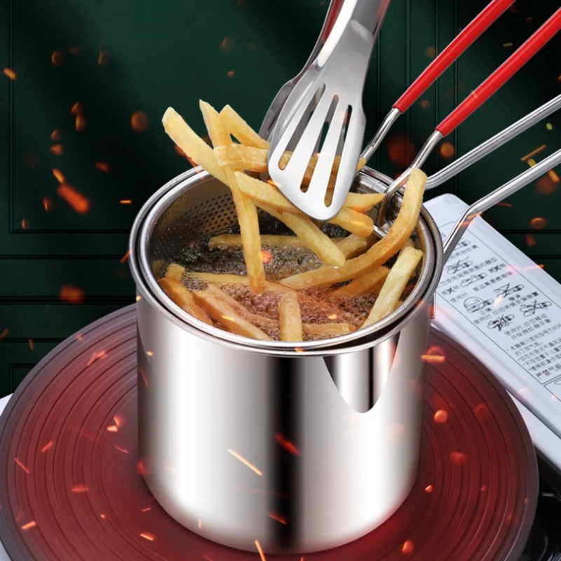 Kitchen Deep Frying Pot 304 Stainless Steel Kitchen Fryer With Strainer Tempura Fryer Pan Chicken Fried Chicken Cooking Tools