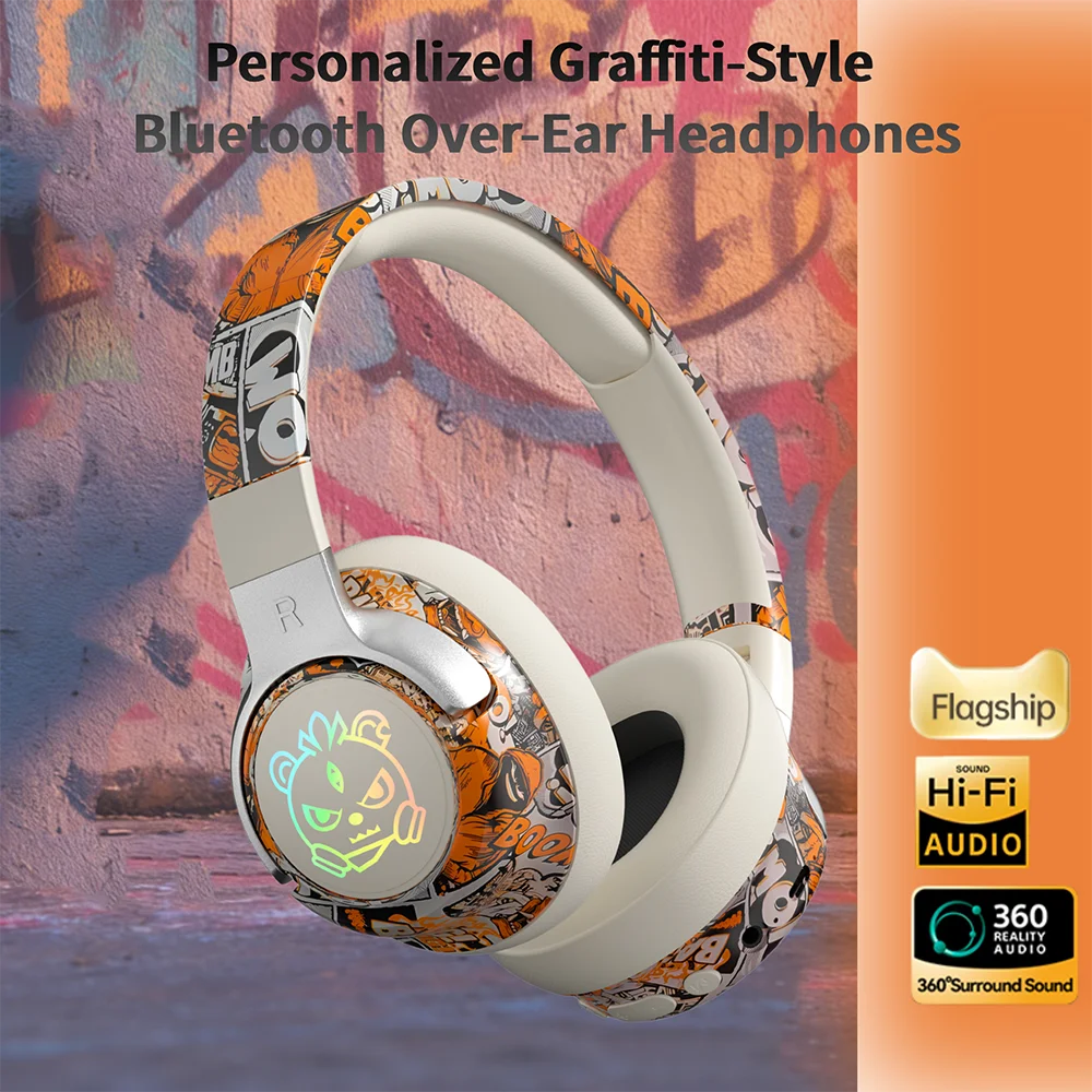 

Беспроводные игровые наушники Graffiti 360 ° Стереозвук, поддержка режимов AUX/TF-карты, аудио высокого разрешения, складные, легкие, накладные наушники.