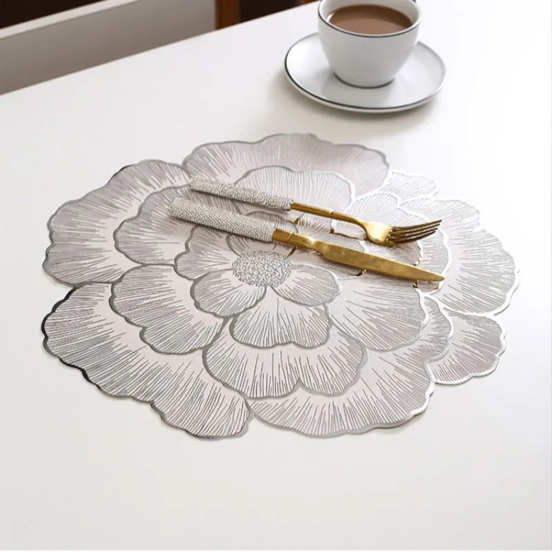 Creative Peony decorative hot stamping home coasters PVC table mat heat insulation anti-slip anti Water anti-scald placemats