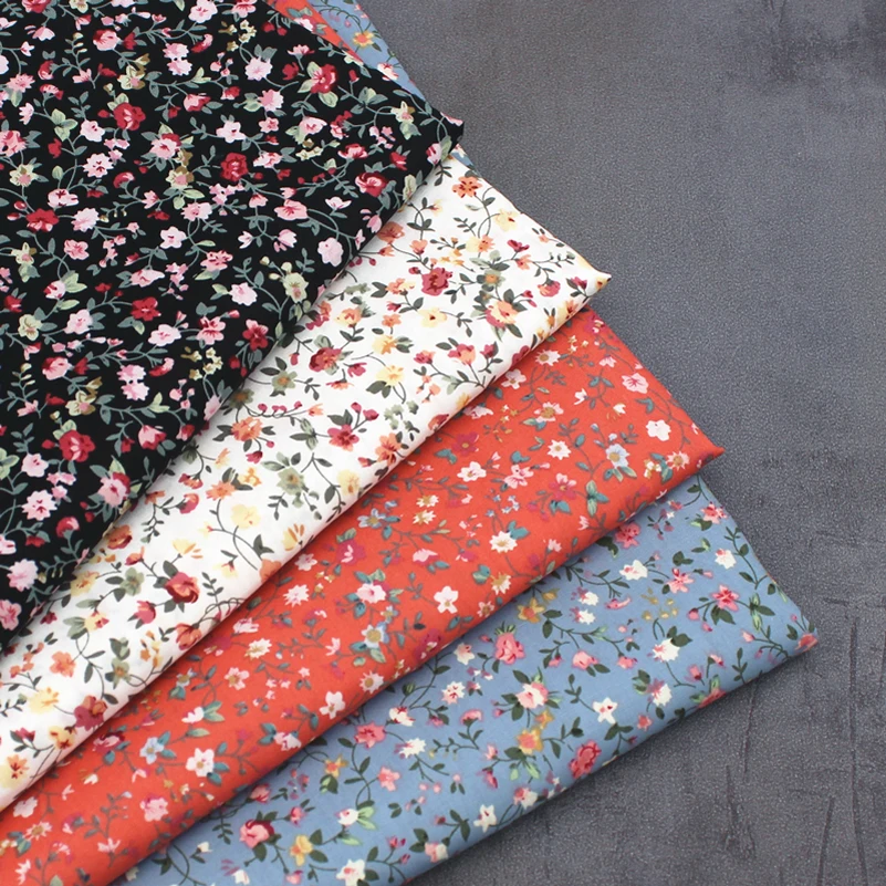 Cotton Poplin Fabric Floral Pattern Breathable Soft for Sewing Clothes Dresses by Half Meter