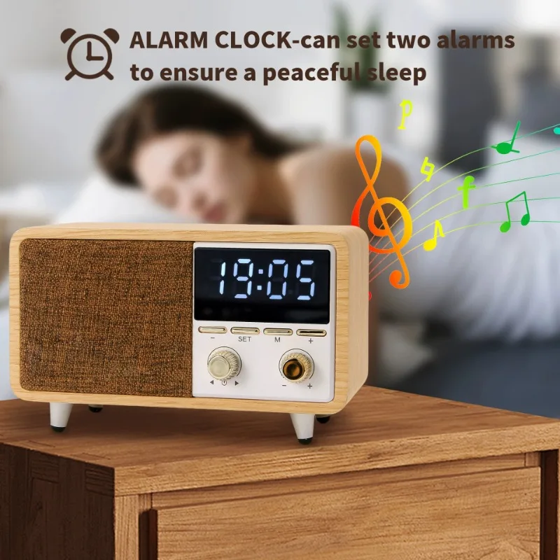Portable Retro Bluetooth Speaker High-quality Wireless Music Mini Home Clock Radio Card Player Wooden Desktop Computer Subwoofer