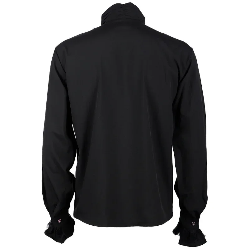 Camicetta con polsini pieghettati, camicia a maniche lunghe con colletto rialzato increspato gotico europeo americano