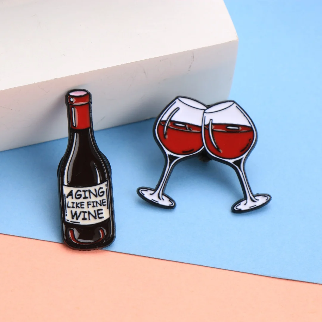 Funny Wine Bottle & Glass Enamel Lapel Pins, Slogan Brooch Badges for BackpackClothing DIY DecorAccessoriesWholesaleJewelryGifts