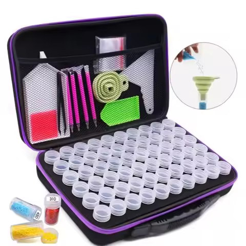 30/60Pcs Diamond Painting Storage Container Case with Color Number Labels Stickers and Funnel Beads Storage Box Organizer Tool
