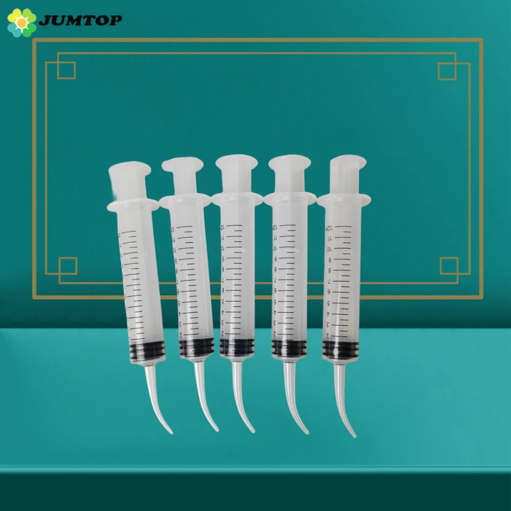 Dental Disposable Irrigation Syringe With Curved Tip 12CC for Dentist Use Dental Consumable Material 5Pcs