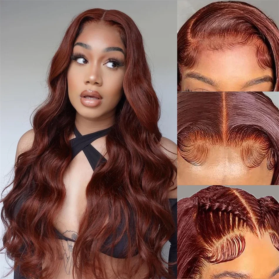 Reddish Brown Lace Front Wigs Human Hair 180% Density Transparent Lace Front Wigs Human Hair 13x4 Body Wave Wigs Human Hair