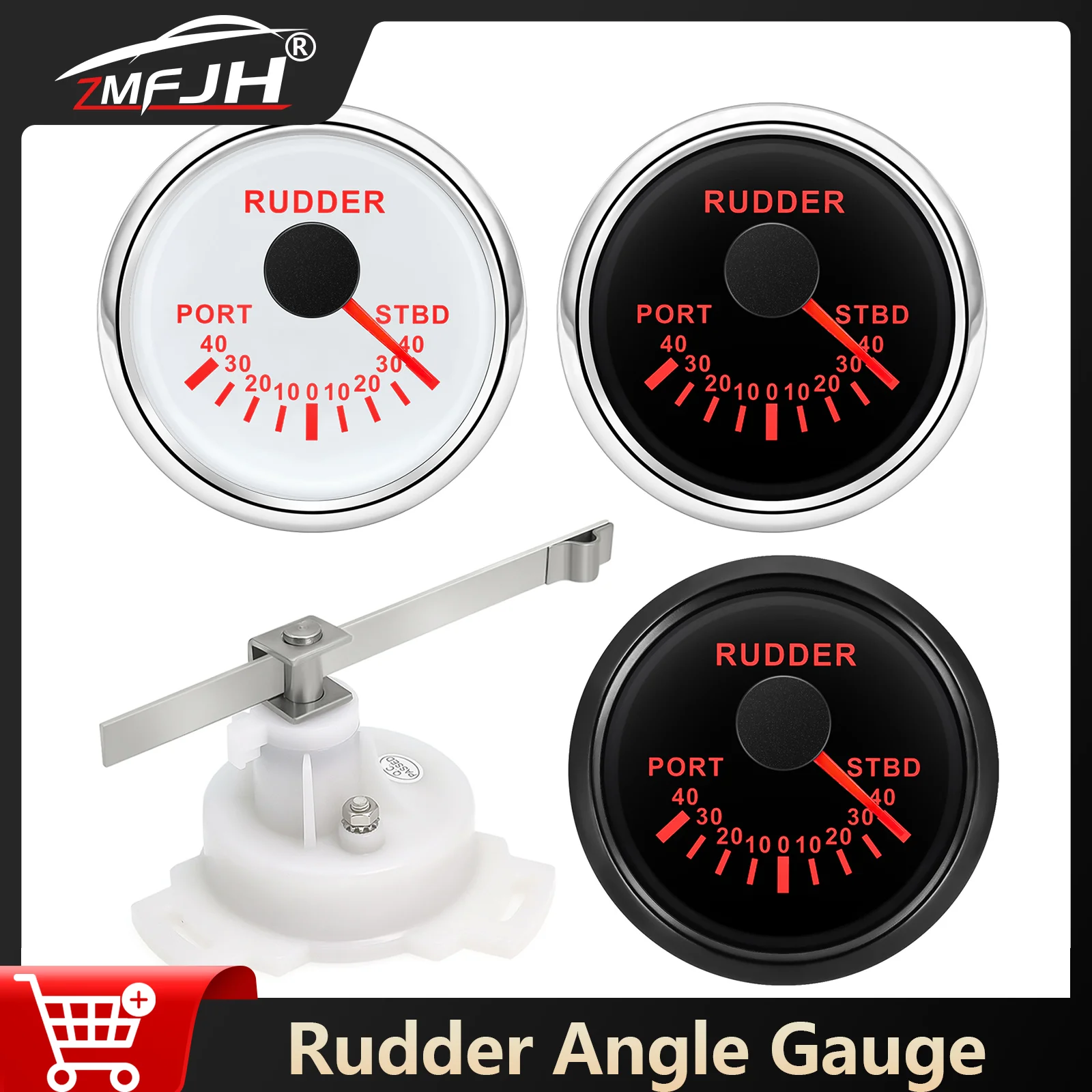 

52mm 0-190ohm Rudder Angle Gauge With Red Backlight Rudder Angle Meter Indicator For Marine Boat Yacht Accessories 12V 24V
